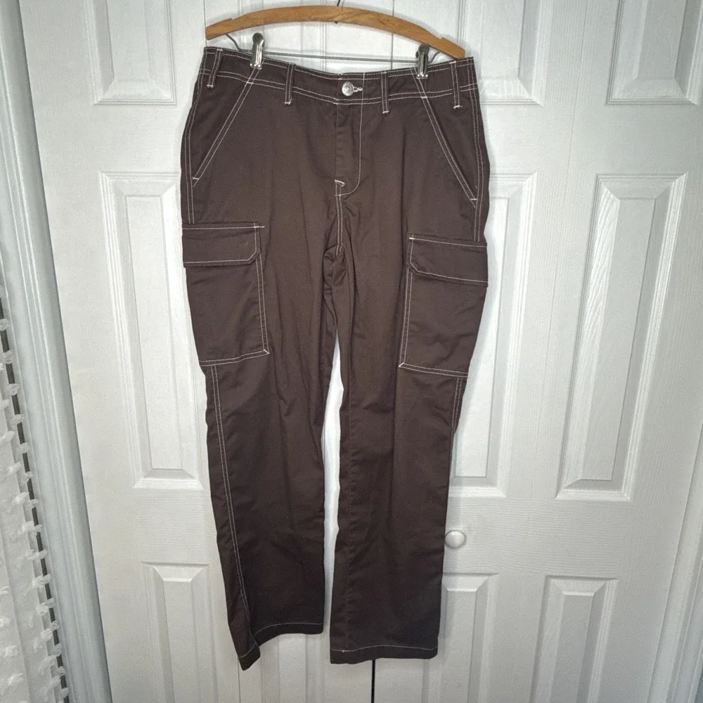 True Religion Baggy Cargo Pants 31 Brown Contrast Stitch Horseshoe Y2K Hip Hop